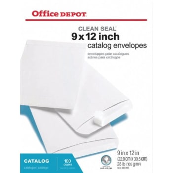 Office Depot® Brand Clean Seal Catalog Envelopes, 9" x 12", White, Box Of 100