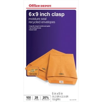 Office Depot® Brand Clasp Envelopes, 6" x 9", Brown, Box Of 100