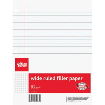 Office Depot® Brand Filler Paper, Wide Rule, 8" x 10-1/2", Package Of 150