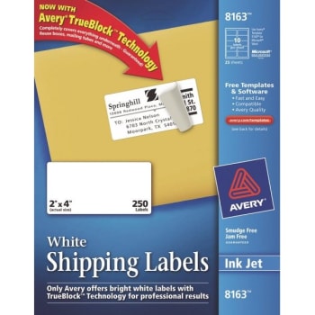 Avery® TrueBlock Inkjet Shipping Labels, 2" x 4", White, Box Of 250