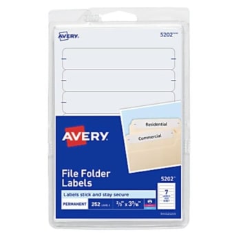 Avery® Print-Or-Write Adhesive Folder Labels, 5/8" x 3-1/2", White, Pack of 252