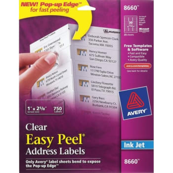 Avery® Easy Peel Nkjet Address Labels, 1" X 2-5/8", Clear, Pack Of 750