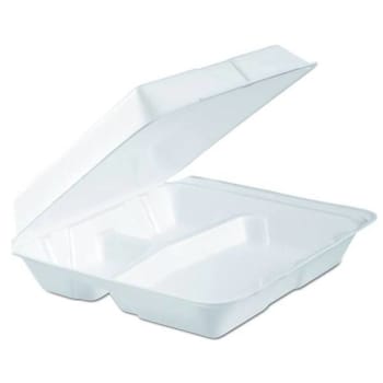 Image for Dart White Foam 9-1/2 In. X 9-1/4 In. X 3 In. Container 3-Compartment Hinged Lid (200-Case) from HD Supply
