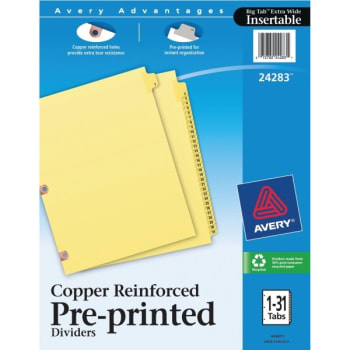 Image for Avery® Preprinted Laminated Copper-Reinforced Tab Dividers, 1-31 Package Of 31 from HD Supply