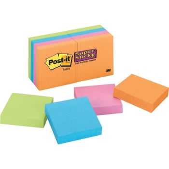 Post-It® Notes, Electric Glow Collection, 2" x 2", Super Sticky, Pack Of 8 Pads
