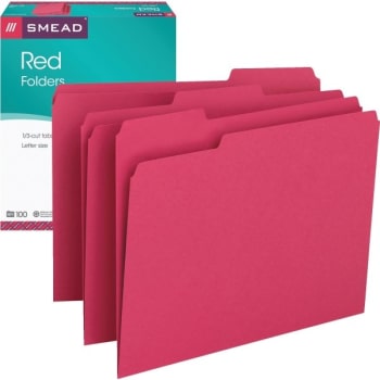 SMEAD® Color File Folders, Letter Size, Red, Box Of 100