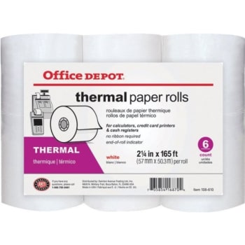Image for Office Depot® Brand Thermal Paper Rolls, 2 1/4" X 165', Package Of 6 from HD Supply