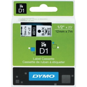 Dymo®  D1 45013 Black-On-White Tape, 1/2" X 23'