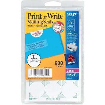 Image for Avery® Mailing Seals, 1" Round, White, Pack Of 600 from HD Supply