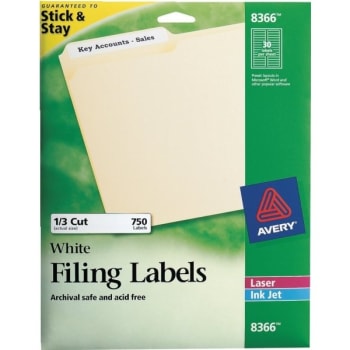 Avery® Color Permanent File Folder Labels, 2/3" x 3-7/16", White, Pack Of 750