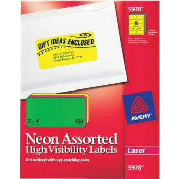 Image for Avery® Laser Address Labels, 2" x 4", Assorted Neon Colors, Pack Of 150 from HD Supply