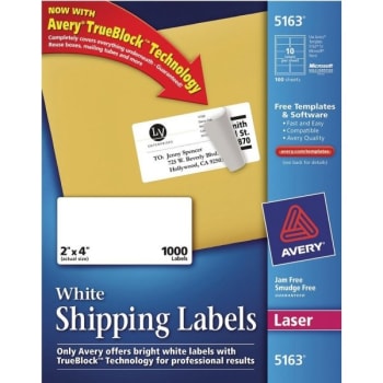 Avery® TrueBlock Laser Printer Shipping Labels, 2" x 4", White, Box Of 1,000