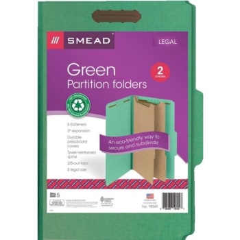 Image for Smead® Pressboard Classification Folders, 2 Dividers, Legal, Green, Package Of 5 from HD Supply