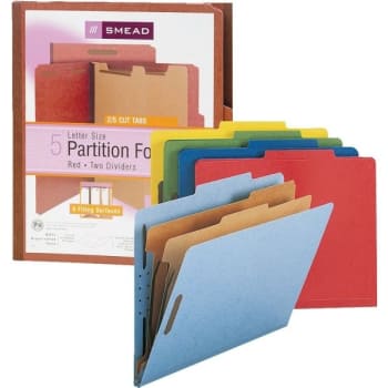 SMEAD® Pressboard Classification Folders, 2 Dividers, Letter, Red, Package Of 5