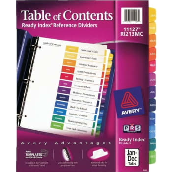 Image for Avery® Ready Index Table Of Contents Dividers, Monthly Tabs, Multicolor from HD Supply