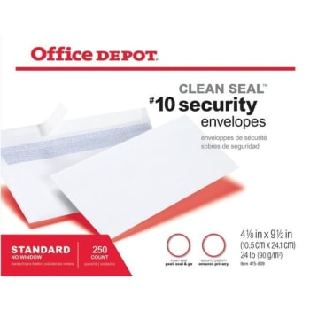 Office Depot® Brand Clean-Seal Security Envelopes, White, Box Of 250