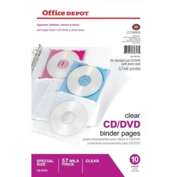 Image for Office Depot Brand Cd/dvd Binder Pages, 10-1/2"l X 6"w, Clear, Pack Of 10 from HD Supply