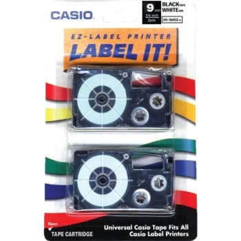 Casio® Xr9we2s Black-On-White Tapes, 3/8" X 26', Package Of 2