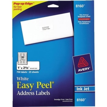 Avery® Easy Peel Inkjet Address Labels, 1" X 2-5/8", White, Box Of 750