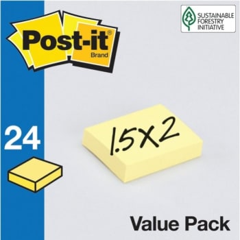 Image for Post-It® Notes,1-1/2" x 2", Canary Yellow, Package Of 24 Pads from HD Supply