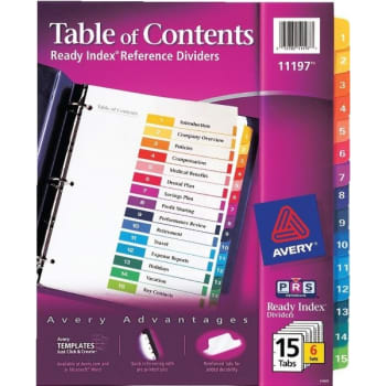 Image for Avery® Ready Index Table Of Contents Dividers, 1-15 Tabs, Multicolor, 6 Sets from HD Supply