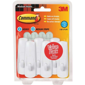 3M Command™ Utility Hooks, Medium, White, Pack Of 6