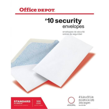 Image for Office Depot® Brand Security Envelopes, 4-1/8 X 9-1/2", Box Of 500 from HD Supply