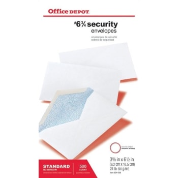 Image for Office Depot 3-5/8 x 6-1/2 in. Security Envelopes (500-Box) from HD Supply