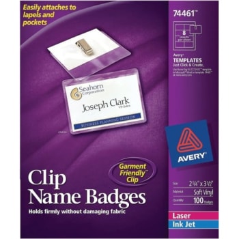 Image for Avery® Clip Style Name Badge Kit, Top Loading, 2-1/4" x 3-1/2", Box Of 100 from HD Supply