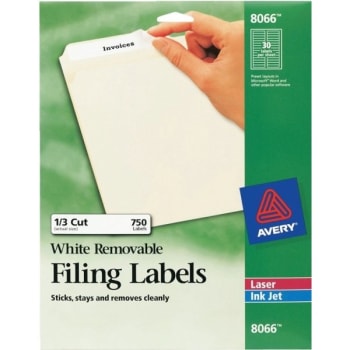 Avery® Removable Inkjet File Folder Labels, 2/3" x 3-7/16", White, Pack Of 750