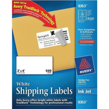 Avery® TrueBlock Inkjet Shipping Labels, 2" x 4", Pack Of 500