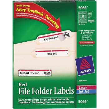 Image for Avery® Trueblock File Folder Labels, 2/3" X 3-7/16", Red, Box Of 1,500 from HD Supply