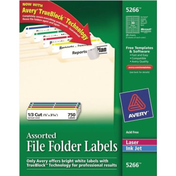 Avery® TrueBlock File Folder Labels, 2/3" x3-7/16", Assorted Colors, Box Of 750