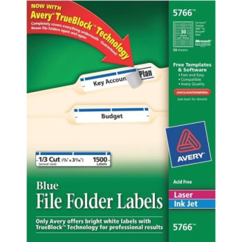 Avery® TrueBlock File Folder Labels, 2/3" x 3-7/16", Blue, Box Of 1,500