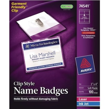 Image for Avery® Clip-Style Name Badge Kit, Top-Loading, 3" X 4", Box Of 100 from HD Supply