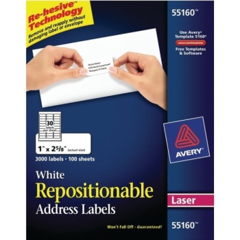 Image for Avery® Laser Repositionable Address Labels, 1" x 2-5/8", White, Box Of 3,000 from HD Supply