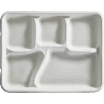 Chinet 10-3/8 In. X 8-1/4 In. X 1 In. 5-Compartment Natural Lunch Tray (500-Case)