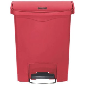 Rubbermaid Commercial 8 Gal. Slim Jim Step-On Plastic Front Step Trash Can (Red)