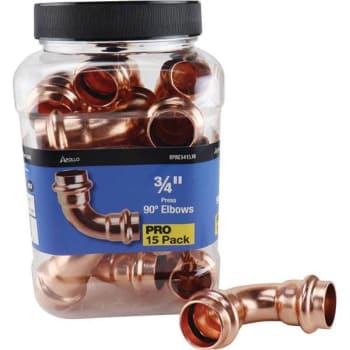 Image for Apollo 3/4 In. X 3/4 In. Copper 90-Degree Press X Press Pressure Elbow Fitting PRO Pack (15-Pack) from HD Supply