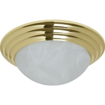 SATCO® 12 in 2-Light Alabaster-Style Glass Flush-Mount Ceiling Light Fixture (Polished Brass)