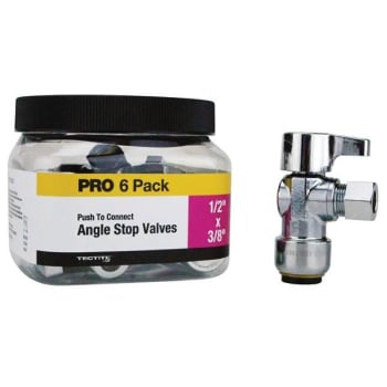 Image for Tectite 1/2" Chrome Brass Push-Connect X 3/8" OD Angle Stop Valve - 6/Pack from HD Supply
