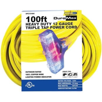 Image for Duromax 100 Ft. 12 Ga Portable Generator Triple Tap Extension Power Cord from HD Supply