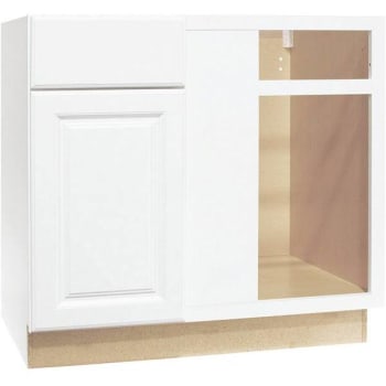 Image for Hampton Bay Satin White Assembled Raised Panel Corner Kitchen Cabinet from HD Supply