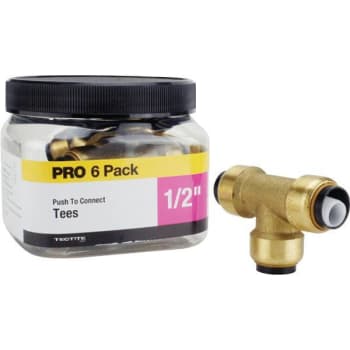 Image for Tectite 1/2 In. Brass Push-To-Connect Tee PRO Pack (6-Pack) from HD Supply
