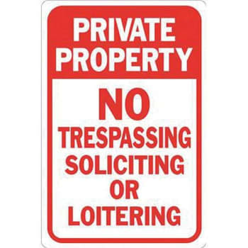 Image for Hy-Ko 12 In. X 18 In. "private Property No Trespassing, Soliciting, Or Loitering" Sign from HD Supply