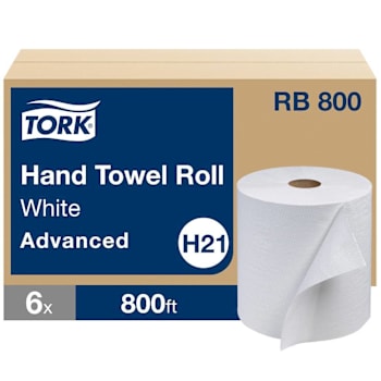 Tork Paper Hand Towel Roll, Advanced, 100% Recycled Fiber, White, H21 (6 Rolls X 800 Ft)