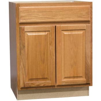 Hampton Bay 27 In. X 34.5 In. X 24 In. Medium Oak Assembled Base Kitchen Cabinet W/ Glides