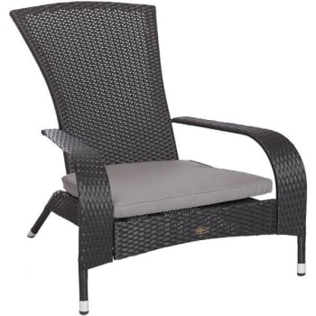 Image for Patio Sense Coconino Black Wicker Plastic Adirondack Chair With Gray Cushion from HD Supply