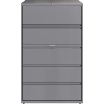 Image for Hirsh Arctic Silver 5-Drawer Lateral File, 42 " W, W/ Binder Storage & Shelf from HD Supply