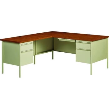 Image for Hirsh L Shape Putty/oak 4-Drawer Executive Desk, 72" X 66" W/ Left Return from HD Supply